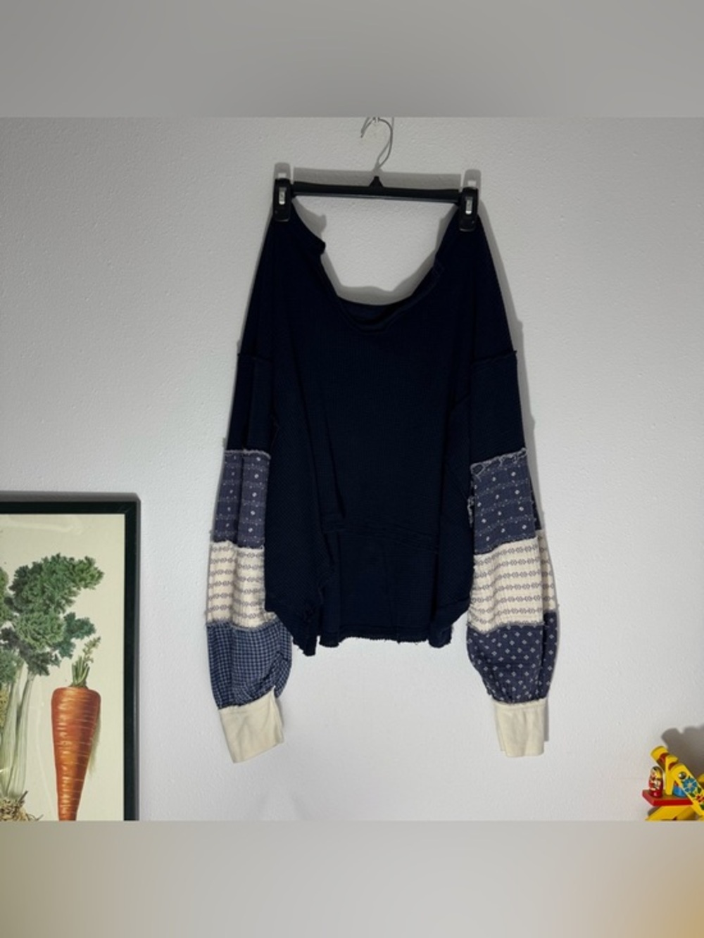 We the Free patchwork sleeve waffle knit top size Large